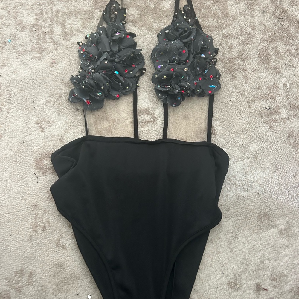 Black Floral Kids One Piece